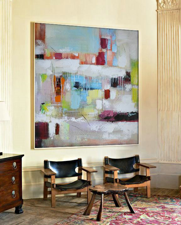 Abstract Painting Extra Large Canvas Art,Oversized Contemporary Art,Modern Painting Abstract,Sky Blue,Red,White,Purple.etc